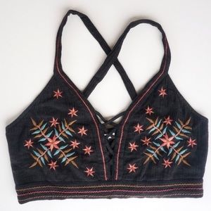 Boho Halter top floral American eagle Medium black